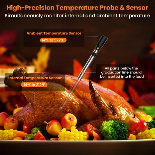 Vista 7 de Termómetro inalámbrico de carne de 300 pies con 2 sondas, recargable, termómetro digital de cocina digital recargable con función de alarma