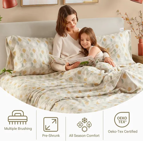 Vista 202 de Sleep Philosophy - True North - Juego de sábanas de franela, 100% de algodón, cómodo, bonito y muy suave, con bolsillo elástico que se adapta a