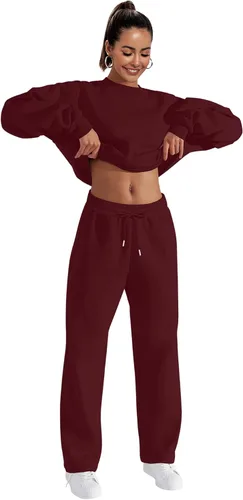 Vista 5 de FUPHINE Conjunto de dos piezas de gran tamaño para mujer, conjuntos de sudadera y pantalones holgados