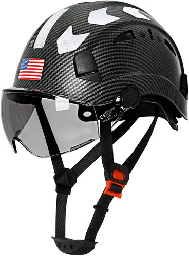Vista 12 de Aolamegs Carbon Fiber Pattern Hard Hat with Visor, ANSI Z89.1 Vented Safety Helmet, OSHA Approved Construction Hardhat for Men, 6-Point Suspension