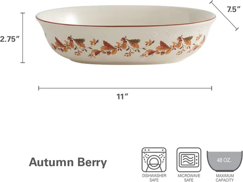 Vista 5 de Pfaltzgraff - Tazón Ovalado Autumn Berry para Verduras, color blanco, 11 pulgadas