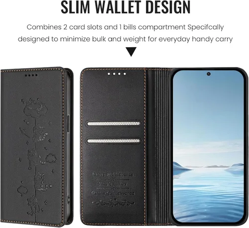 Vista 4 de Wallet Phone Case for Moto E22 4G Cover, Playful Cat PU Leather Phone Cover with 2 Card Slots & Hidden Flip Kickstand, TPU Shockproof Protective