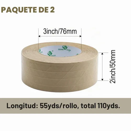 Vista 3 de BOMEI PACK Paquete de 2 cintas de papel kraft reforzadas, cinta de embalaje autoadhesiva de papel engomado, para embalaje resistente, envío, mudanza