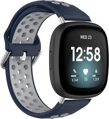 Vista 12 de BabyValley Correa compatible con Fitbit Versa 4/Versa 3/Sense Banda de silicona + conector de metal Correa de pulsera transpirable Correa de reloj