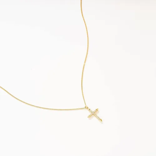 Vista 161 de Fettero - Collar con dije de cruz de fe, chapado en oro de 14 K, cadena fina, minimalista, simple, pequeña, para oración, regalo de joyería religiosa