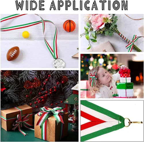 Vista 2 de PH PandaHall Cinta de rayas rojas, blancas y verdes, de 50 yardas, bandera italiana, cinta patriótica, decoraciones navideñas italianas, cintas