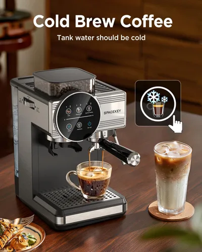 Vista 11 de Máquina de café expreso con molinillo y espumador, 30 ajustes de molienda Brushed Silver