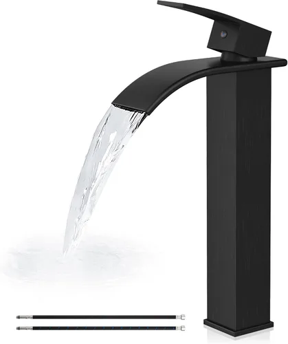 Vista 15 de Airuida Grifo de fregadero de recipiente, grifo de cascada alto negro sin