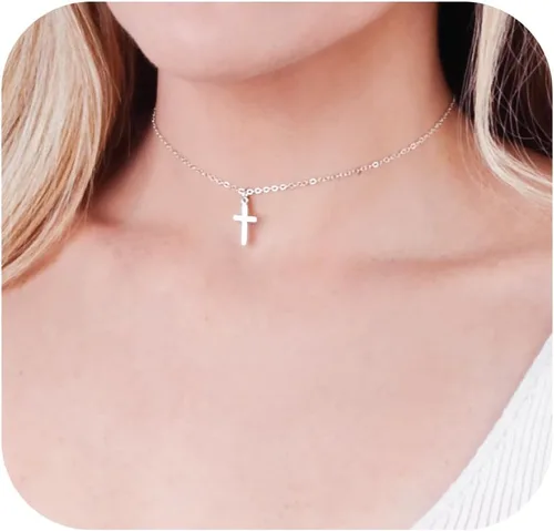 Vista 10 de Collar de cruz de oro para mujer, collares con colgante de cruz minimalista, longitud de 16 a 18 pulgadas, joyería cristiana hecha a mano, regalo