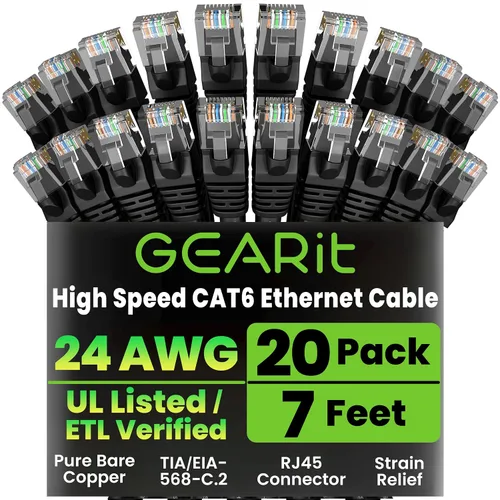 Vista 35 de GEARit Paquete de Cables Ethernet Cat 6 - Paquete de 20 Cables de Conexión Ethernet Cat6 de 1 pie Cable de Conexión de Red RJ45, Conectores