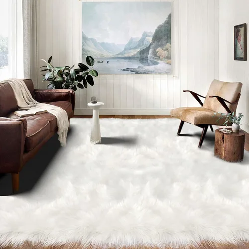 Vista 90 de Latepis - Alfombra rectangular de piel sintética tipo lana de oveja suave y esponjosa de estilo bohemio para sala de estar, dormitorio y residencias