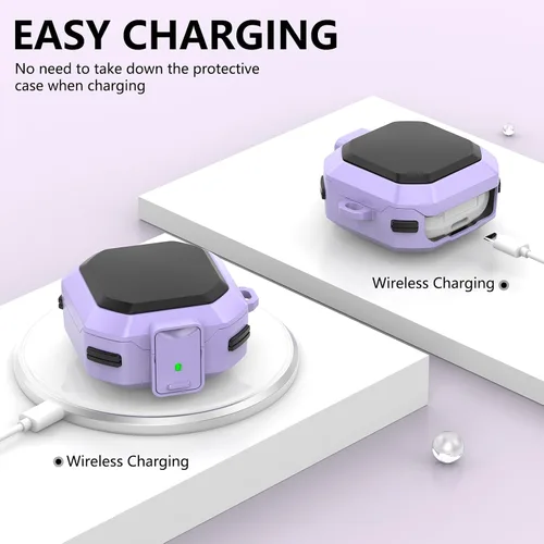Vista 5 de Ekoonpft Funda para Samsung Galaxy Buds 2 Pro/Buds Pro/Buds Live/Buds 2/Galaxy Buds FE (2023), funda Pruple con bloqueo anticaída, bonito dije