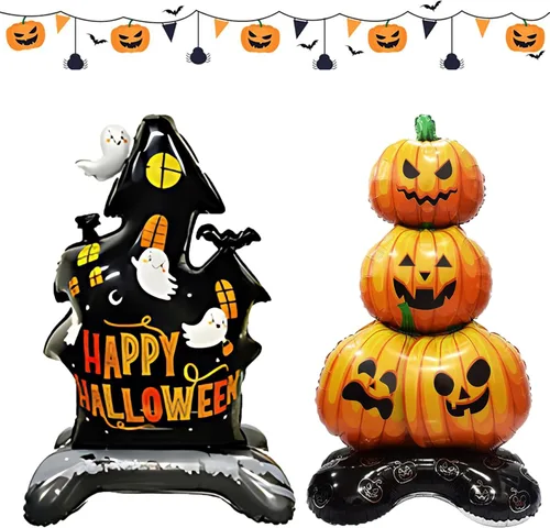 Vista 15 de 5 globos inflables de murciélagos de Halloween con diseño de murciélagos negros, decoraciones inflables de Halloween, día de la muerte, globos