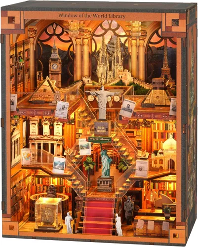 Vista 8 de VORATHIS Kit de rincón de libros con LED Casa miniatura de bricolaje para Biblioteca Clásica