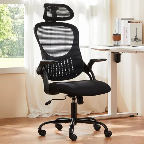 Vista 8 de Sweetcrispy Silla ejecutiva de gestión de oficina en casa, silla ergonómica de malla ajustable giratoria de escritorio para computadora con soporte