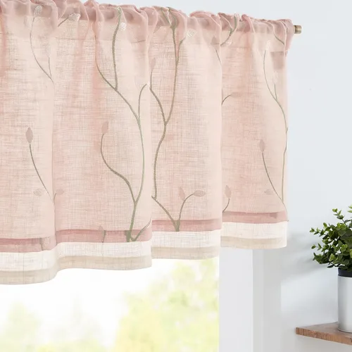 Vista 15 de Jinchan - Cenefa con volantes para cocina, cenefa de lino arrugado y cruzado, estilo shabby chic de casa de campo y cabaña, para sala de estar