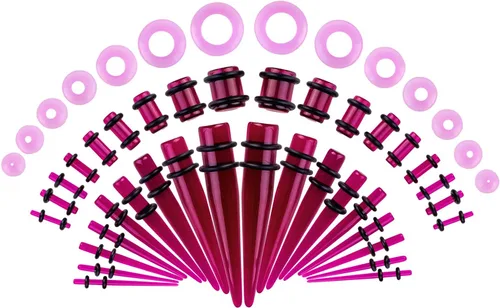 Vista 18 de Kit de Estiramiento de Orejas 50 Piezas 14Calibres-00Calibres Aretes Kit de Piercing Negro