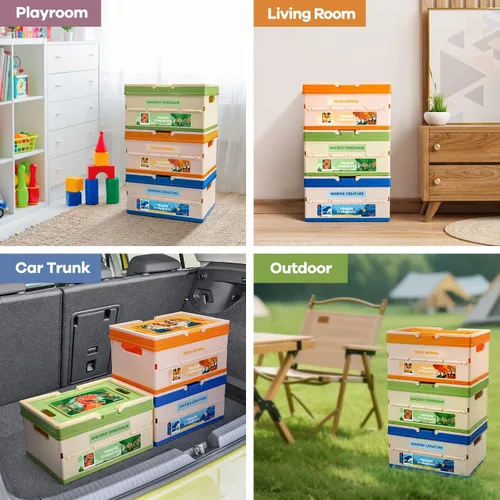 Vista 6 de FRUSE Paquete de 3 cajas de almacenamiento de juguetes, organizadores de juguetes y almacenamiento con tapa, caja de juguetes para niños con asa