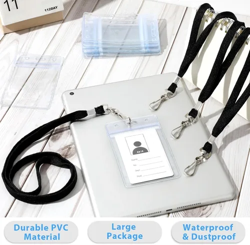 Vista 5 de 100 juegos de cordón con soporte para identificación, cordón plano a granel con insignia retráctil, de plástico, impermeable, soporte para insignia