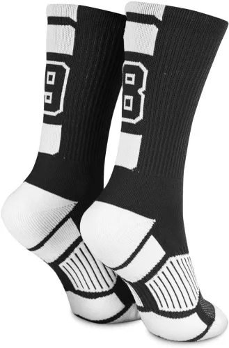 Vista 2 de ChalkTalkSPORTS Calcetines personalizados con número de equipo Calcetines deportivos para jóvenes y adultos negros Elige tu número