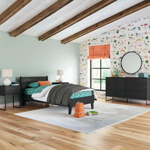 Vista 8 de Signature Design by Ashley Socalle - Cama casual de plataforma de doble panel, no necesita base o somier, color negro