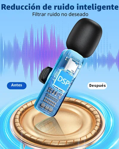 Vista 5 de Micrófono de solapa inalámbrico Lavalier para iPhone - Mini micrófono Bluetooth con reverberación, micrófono portátil con clip para grabación
