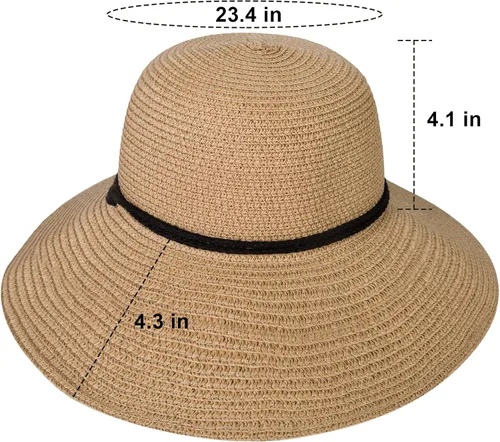 Vista 3 de Sombrero de sol para mujer, de ala ancha, plegable, para playa, protección UV, sombrero de paja de verano con cordón de viento