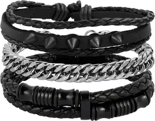 Vista 13 de Eigso Juego de 4 pulseras de cuero punk, con tachuelas de roca para hombres y mujeres, estilo retro, clásico, con pinchos, de metal, para hombre