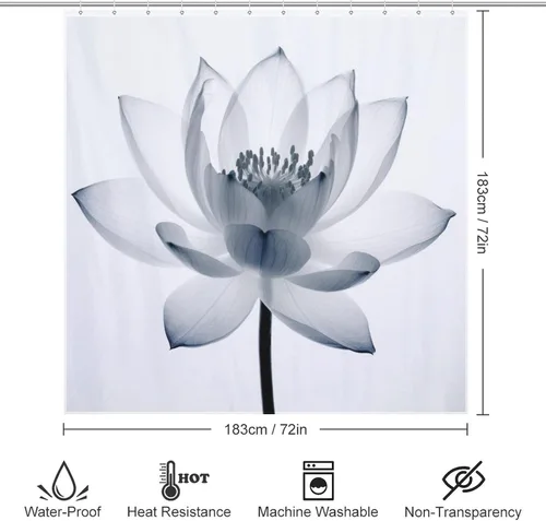 Vista 6 de YLATY2974 - Cortina de ducha de flores abstractas para baño, juego de cortina de ducha bohemia floral blanca y azul, tela transparente, moderna