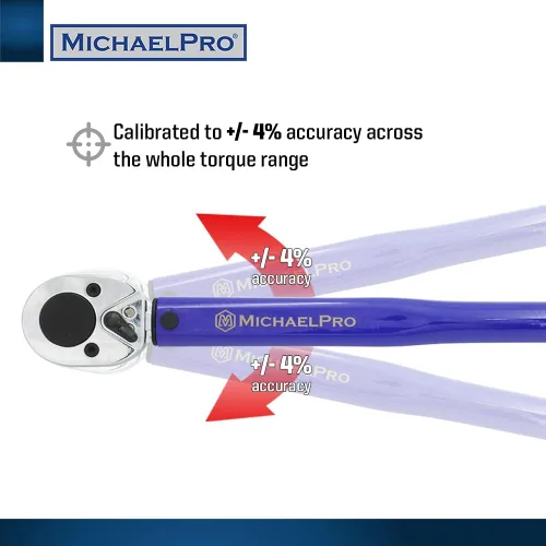 Vista 3 de MichaelPro Llave dinamométrica de clic de 1/2 pulgada, 10-150 ft-lb, doble dirección, ± 4% de precisión, cabezal de trinquete reversible, llave