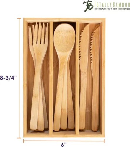 Vista 6 de Totally Bamboo Juego de cubiertos de bambú reutilizables de 12 piezas con estuche de almacenamiento portátil, apto para lavavajillas