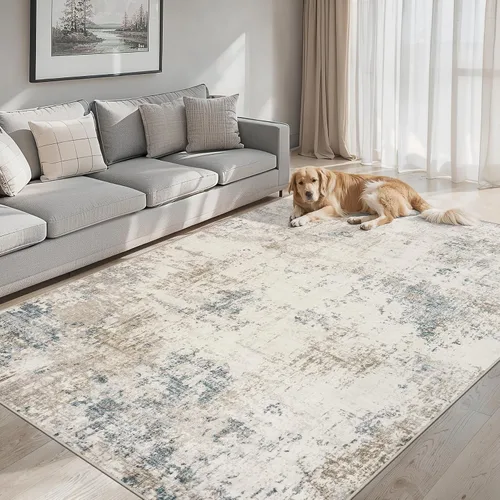 Vista 23 de Area Rugs - Alfombra para sala de estar, 4 x 6, lavable, moderna, abstracta, suave, neutra, antideslizante, grande para interiores, resistente a