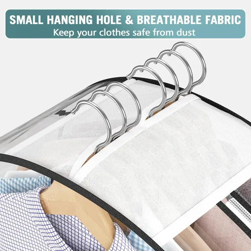 Vista 5 de Liuoud Bolsa Transparente para Colgar Ropa de 10" con Fuelle, Bolsas para Trajes de 32" para Almacenamiento de Closet Abierto, Cubierta de Ropa