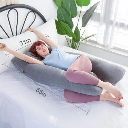 Vista 5 de MOON PINE Almohada de embarazo, almohada de cuerpo completo en forma de U para apoyo de maternidad, almohada de dormir con funda para mujeres Gris