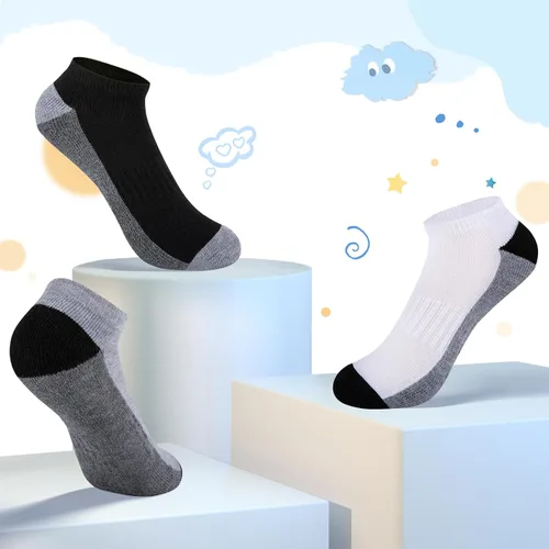 Vista 5 de Comfoex Calcetines para niños, 8 pares de 6-8, 4-6, 8-10 años, calcetines atléticos de corte bajo, calcetines cortos medio acolchados para niños