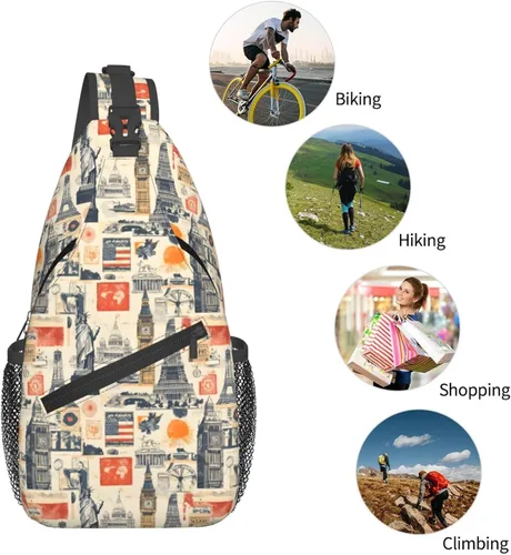 Vista 5 de Small Crossbody Bags for Women Men - Vintage Landmark Collage Print Adjustable Shoulder Bag Fanny Packs Belt Sling Bag Crossbody Purses Backpack for