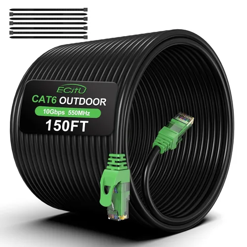 Vista 11 de Cable Ethernet Cat6 para exteriores de 20 pies, enterrado, entierro directo resistente, cable de conexión CCA de 24 AWG para laptops, PC, routers