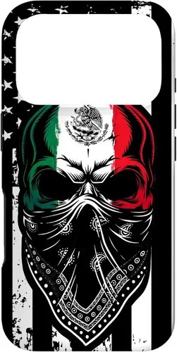 Vista 30 de Funda vintage para iPhone 17 con diseño de calavera mexicana de Estados Unidos y bandera mexicana del 4 de julio