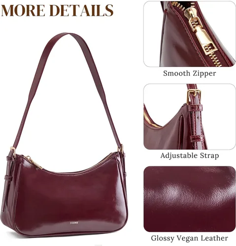Vista 6 de S-ZONE Bolso de hombro pequeño para mujer, monederos hobo para trabajo y Borgoña