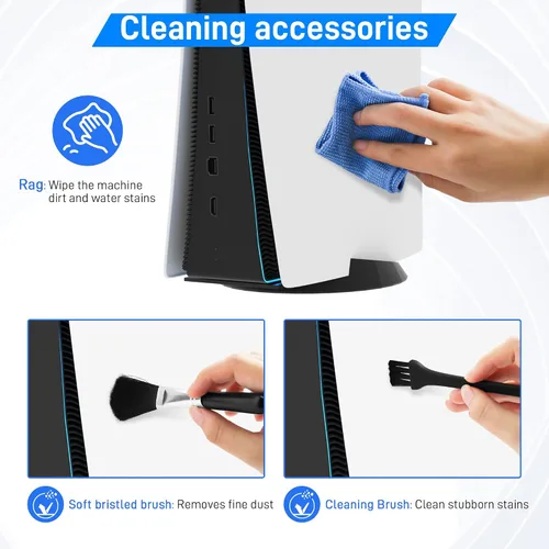 Vista 3 de FUNDIARY Kit de tapones antipolvo para consola PS5, protector de polvo de silicona y accesorios de limpieza para PS5, 7 puertos a prueba de polvo, 2