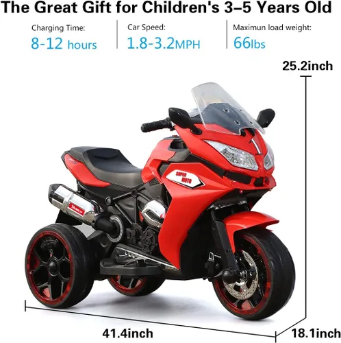 Vista 2 de TAMCO Motocicleta para niños, 3 ruedas parpadeantes, juguete eléctrico de paseo en juguete, motocicleta infantil de 12 V (rojo)