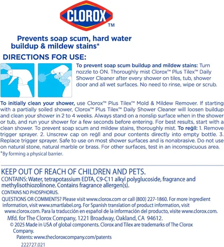 Vista 7 de Clorox Limpiador diario de ducha Plus Tilex, 32 onzas líquidas