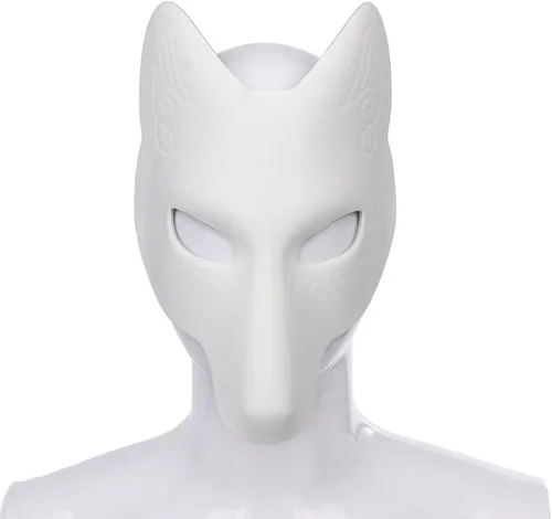 Vista 5 de Himine Máscara de cosplay de zorro blanco DIY, máscara de disfraz de animal para fiesta, 2 piezas