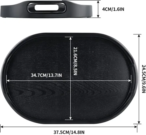Vista 3 de MDLUU Bandeja de plástico para servir, bandeja otomana de 14.8 pulgadas de largo con asas recortadas, bandeja ovalada para mayordomo para desayuno