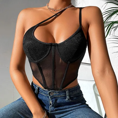 Vista 4 de Y2K - Camiseta sin mangas con cuello en V y tirantes delgados para mujer