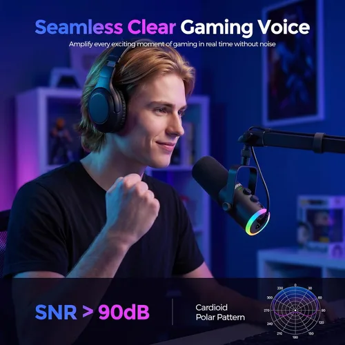 Vista 7 de MARVO Juego de micrófonos para juegos, micrófono condensador de PC para transmisión de podcasting con soporte de brazo Boom, botón de silencio