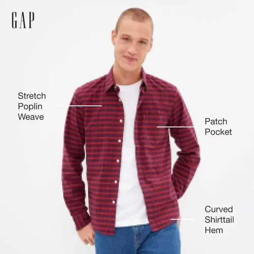 Vista 2 de GAP Camisa de manga larga con botones de popelina elástica sin escondidas para hombre