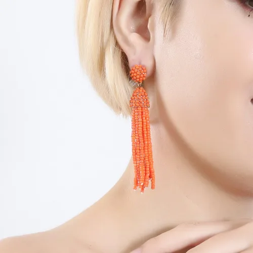 Vista 2 de NLCAC - Aretes de borla de cuentas largas para mujer, 6