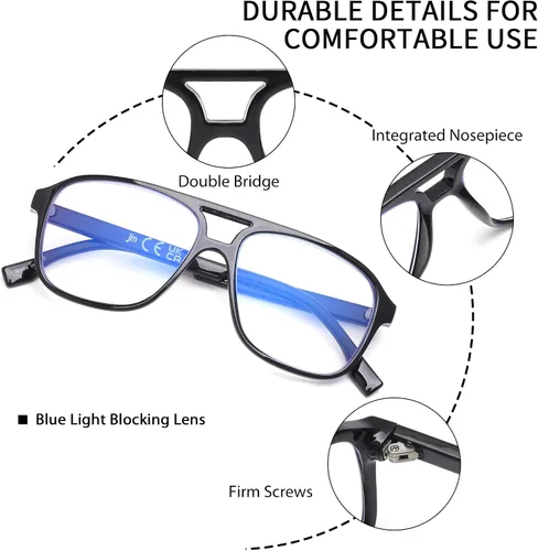 Vista 5 de JM Paquete de 3 lentes de lectura de aviador de gran tamaño para mujeres y hombres, retro cuadrados con luz azul para lectura de computadora
