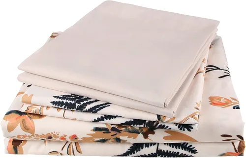 Vista 9 de JSD - Juego de sábanas de 6 piezas con estampado floral de cachemira negra y bolsillo profundo Juego de fundas de almohada de microfibra